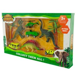 Zabawka zestaw pojazdów z dinozaurami 3 auta figurki