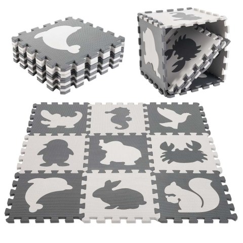 Mata edukacyjna dla dzieci piankowa puzzle szara 85 x 85 cm 9 elementów