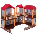 Domek dla lalek willa czerwony dach oświetlenie mebelki i lalki 39,5cm