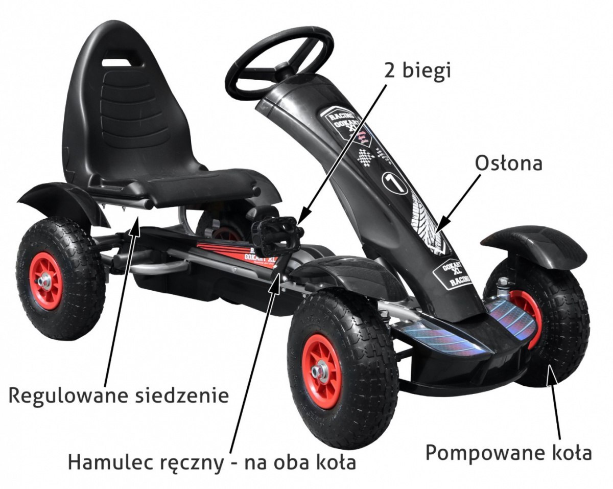 Duży Gokart na pedały Pompowane Koła do 50kg Hamulec Duży Gokart na pedały Pompowane Koła do 50kg Hamulec