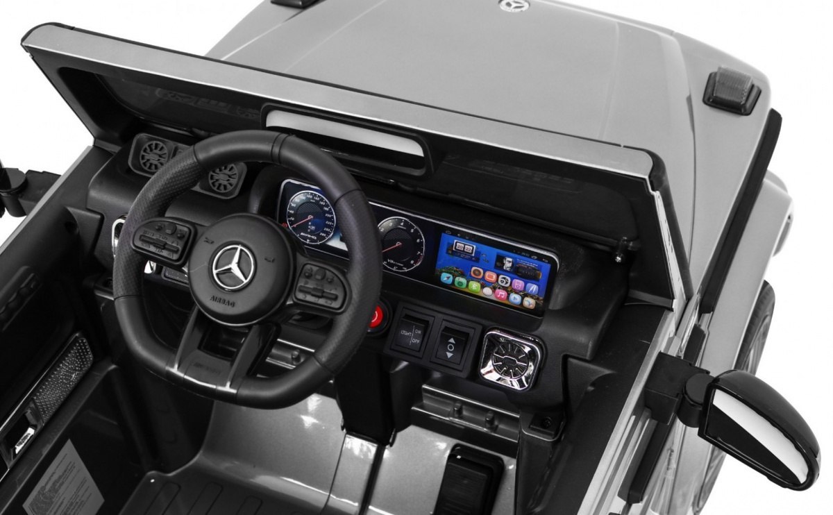 Mercedes AMG G63 dla dzieci Lakier Srebrny + Pilot + MP3 LED + Wolny Start + EVA + Pasy