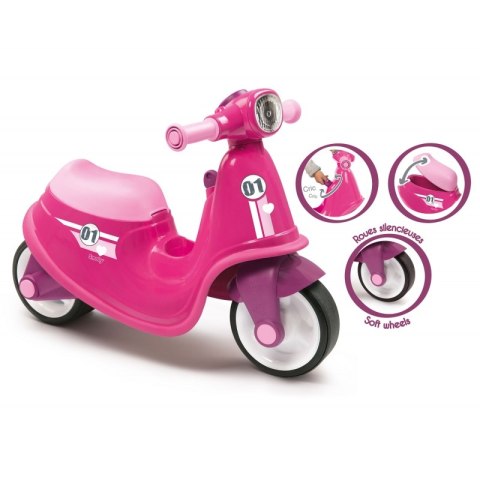 SMOBY Różowy jeździk skuter Ciche koła Pink Scooter