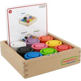 Kolorowe Drewniane Klocki i Kubeczki Okrągłe Masterkidz Montessori
