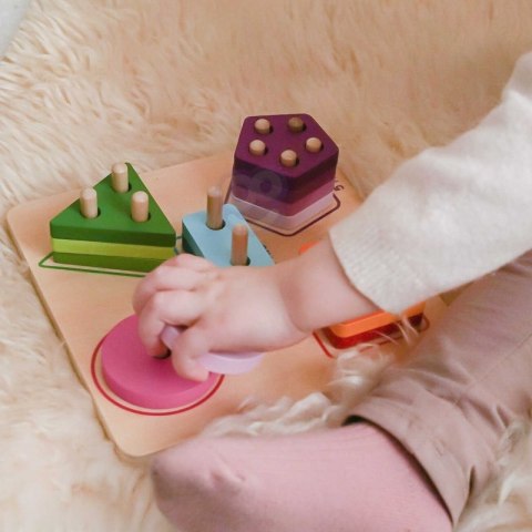 TOOKY TOY Drewniany Sorter Geometryczny Nauka Kształtów Liczenia