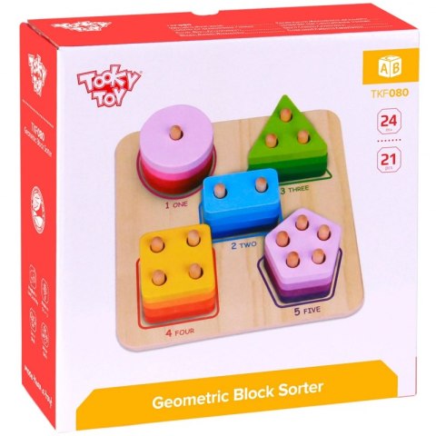 TOOKY TOY Drewniany Sorter Geometryczny Nauka Kształtów Liczenia