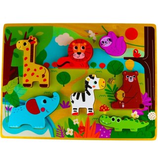 Tooky Toy Drewniane Puzzle Montessori Zwierzątka ZOO Safari Dopasuj Kształty