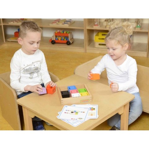 MASTERKIDZ Kubeczki I Klocki Kwadratowe Zabawka Drewniana Sorter Kolorów Montessori