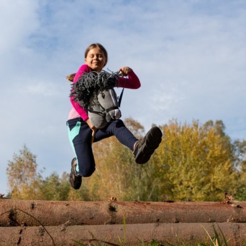 HOBBY HORSE SKIPPI KOŃ NA KIJU KASZTANOWATY DLA DZIECI DO ZABAWY JAZDY SKOKÓW