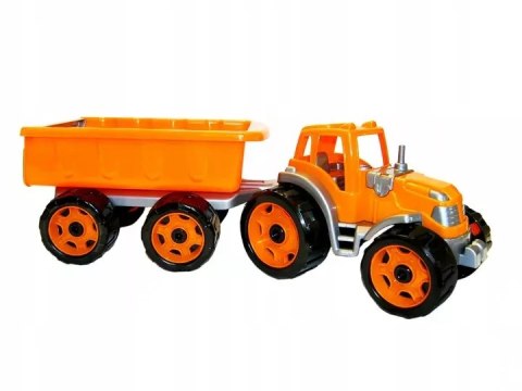 DUZY TRAKTOR CIĄGNIK Z PRZYCZEPĄ PAKA MASZYNA 54cm