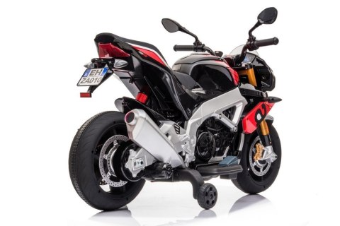 MOTOR NA AKUMULATOR DLA DZIECKA 5-8 LAT APRILIA TUONO V4 SKÓRA LED MP3 EVA