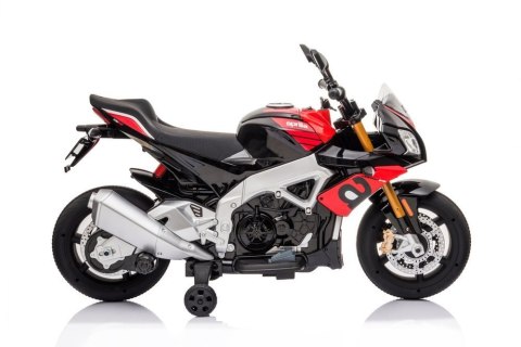 MOTOR NA AKUMULATOR DLA DZIECKA 5-8 LAT APRILIA TUONO V4 SKÓRA LED MP3 EVA