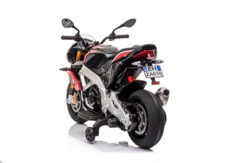 MOTOR NA AKUMULATOR DLA DZIECKA 5-8 LAT APRILIA TUONO V4 SKÓRA LED MP3 EVA