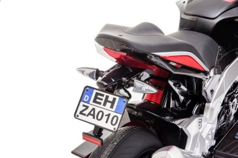 MOTOR NA AKUMULATOR DLA DZIECKA 5-8 LAT APRILIA TUONO V4 SKÓRA LED MP3 EVA