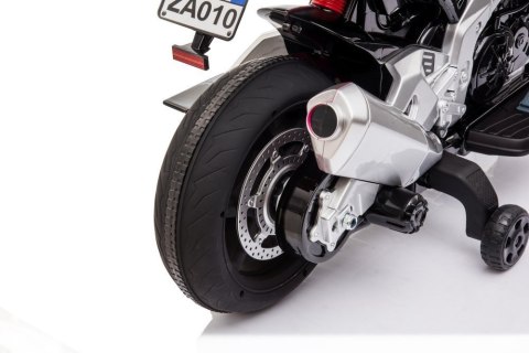 MOTOR NA AKUMULATOR DLA DZIECKA 5-8 LAT APRILIA TUONO V4 SKÓRA LED MP3 EVA