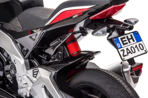 MOTOR NA AKUMULATOR DLA DZIECKA 5-8 LAT APRILIA TUONO V4 SKÓRA LED MP3 EVA