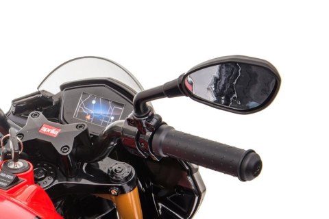 MOTOR NA AKUMULATOR DLA DZIECKA 5-8 LAT APRILIA TUONO V4 SKÓRA LED MP3 EVA