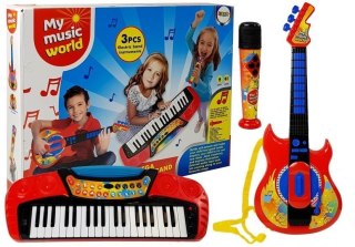 ZESTAW MUZYCZNY 3W1 GITARA KEYBOARD MIKROFON KARAOKE GŁOŚNIK MP3 MELODIE