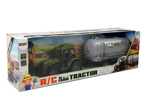 TRAKTOR ZDALNIE STEROWANY Z PRZYCZEPĄ CYSTERNA NA MLEKO ZIELONY PILOT 2.4G