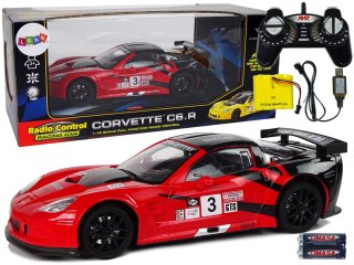 SAMOCHÓD ZDALNIE STEROWANY AUTO RC CORVETTE C6.R 1:18 ŚWIATŁA PILOT 2.4G AKUMULATOR CZERWONY