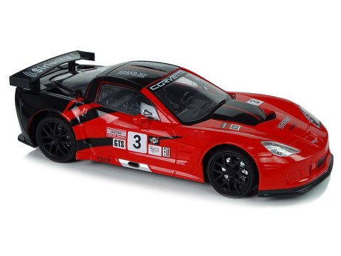 SAMOCHÓD ZDALNIE STEROWANY AUTO RC CORVETTE C6.R 1:18 ŚWIATŁA PILOT 2.4G AKUMULATOR CZERWONY