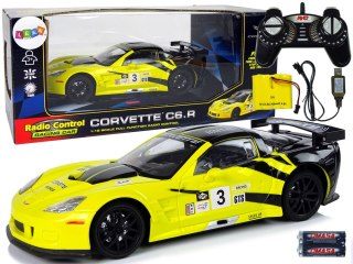 SAMOCHÓD ZDALNIE STEROWANY AUTO RC CORVETTE C6.R 1:18 ŚWIATŁA PILOT 2.4G AKUMULATOR ŻÓŁTY