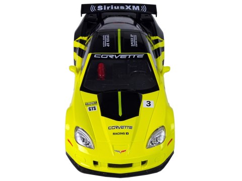 SAMOCHÓD ZDALNIE STEROWANY AUTO RC CORVETTE C6.R 1:18 ŚWIATŁA PILOT 2.4G AKUMULATOR ŻÓŁTY