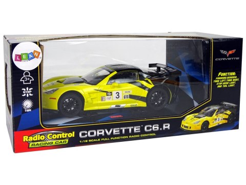 SAMOCHÓD ZDALNIE STEROWANY AUTO RC CORVETTE C6.R 1:18 ŚWIATŁA PILOT 2.4G AKUMULATOR ŻÓŁTY