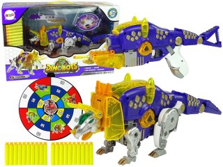 PISTOLET DINOZAUR NA PIANKOWE STRZAŁKI 20SZT 2W1 DINOBOTS TRICERATOPS TARCZA