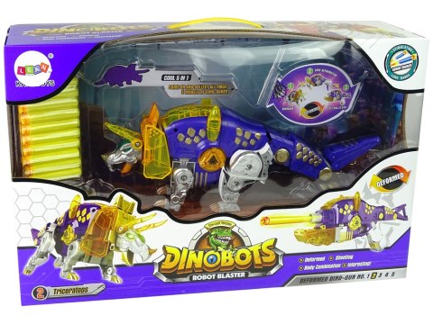 PISTOLET DINOZAUR NA PIANKOWE STRZAŁKI 20SZT 2W1 DINOBOTS TRICERATOPS TARCZA