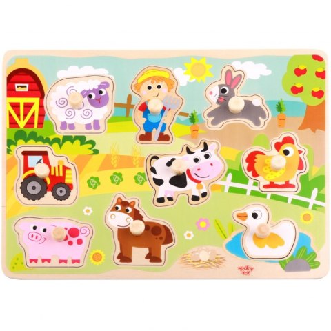 TOOKY TOY Drewniane Puzzle Montessori Farma z Pinezkami Do Dopasowania