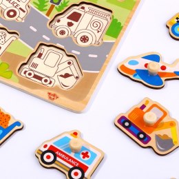 TOOKY TOY Drewniane Puzzle Montessori Transport Pojazdy z Pinezkami Do Dopasowania