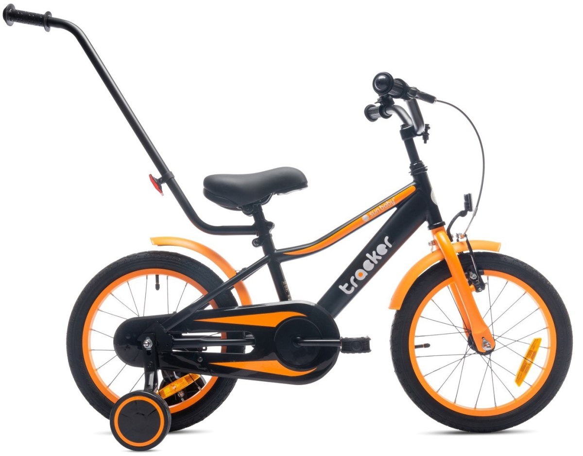 Rowerek dla chłopca 16 cali Tracker bike z pchaczem neon pomarańczowy Rowerek dla chłopca 16 cali Tracker bike z pchaczem neon pomarańczowy