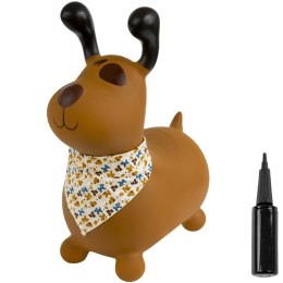 Skoczek gumowy dla dzieci REKSIO 66 cm brązowy z bandaną do skakania z pompką