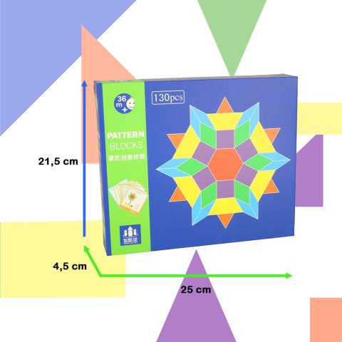 Puzzle drewniane układanka montessori kolorowa mozaika kształty 155 elementów