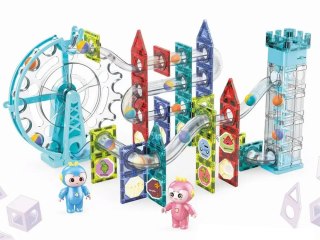 ŚWIECĄCE KLOCKI MAGNETYCZNE TOR KULKOWY ZJEŻDŻALNIA DLA KULEK ZESTAW 129EL.