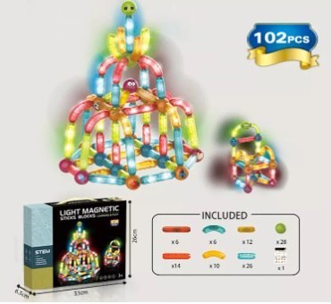 Klocki magnetyczne LED magnetic sticks duże patyczki świecące dla małych dzieci 102 elementy