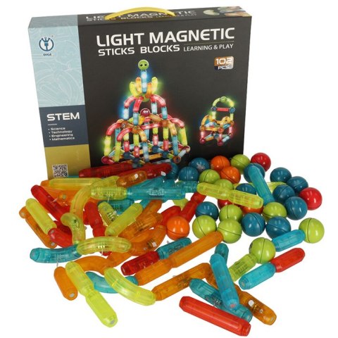 Klocki magnetyczne LED magnetic sticks duże patyczki świecące dla małych dzieci 102 elementy