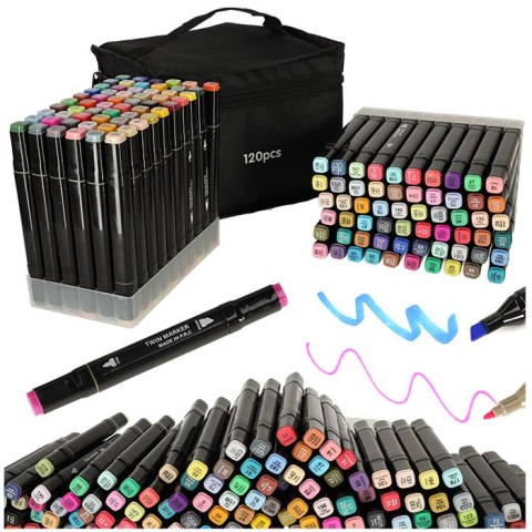 Markery dwustronne mazaki alkoholowe w etui 120 + podstawka Markery dwustronne mazaki alkoholowe w etui 120 + podstawka