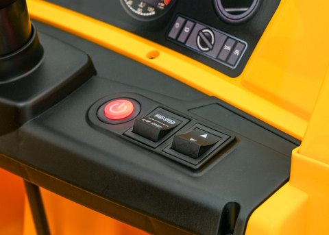 Wywrotka Caterpillar na akumulator dla dzieci Żółty + Ruchomy kiper + Łopatka + Megafon + Audio LED + Ekoskóra Wywrotka Caterpillar na akumulator dla dzieci Żółty + Ruchomy kiper + Łopatka + Megafon + Audio LED + Ekoskóra