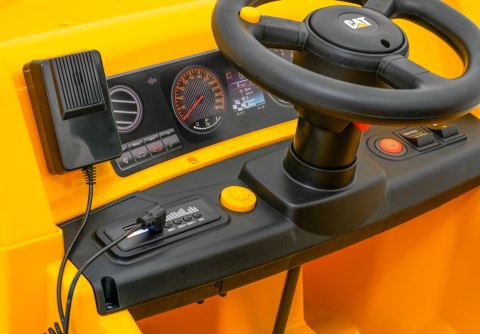 Wywrotka Caterpillar na akumulator dla dzieci Żółty + Ruchomy kiper + Łopatka + Megafon + Audio LED + Ekoskóra Wywrotka Caterpillar na akumulator dla dzieci Żółty + Ruchomy kiper + Łopatka + Megafon + Audio LED + Ekoskóra