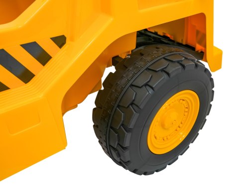 Wywrotka Caterpillar na akumulator dla dzieci Żółty + Ruchomy kiper + Łopatka + Megafon + Audio LED + Ekoskóra Wywrotka Caterpillar na akumulator dla dzieci Żółty + Ruchomy kiper + Łopatka + Megafon + Audio LED + Ekoskóra