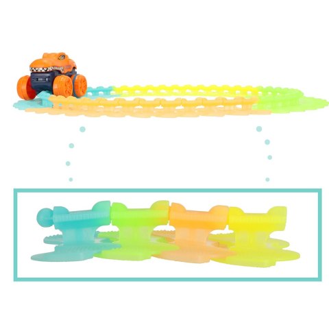 Tor samochodowy wyścigowy świecący antygrawitacyjny elastyczny + samochód 54 elementy 132cm