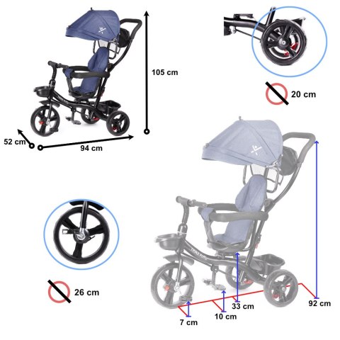 Rowerek trójkołowy Trike Fix Lite rower spacerówka 3w1 obracany 360 wolne koło granatowy