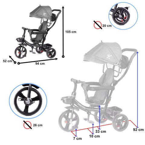 Rowerek trójkołowy Trike Fix Lite rower spacerówka 3w1 obracany 360 wolne koło szary