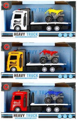 Auto ciężarowe laweta z quadem mix 3 kolory 20cm
