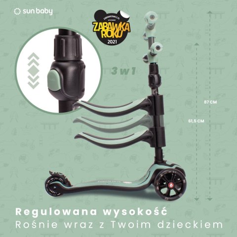 Rowerek biegowy hulajnoga deskorolka Flash 3 w 1 z kołami LED - zielony Rowerek biegowy hulajnoga deskorolka Flash 3 w 1 z kołami LED - zielony