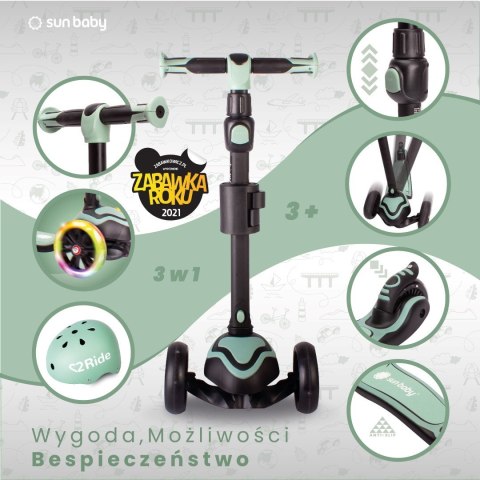 Rowerek biegowy hulajnoga deskorolka Flash 3 w 1 z kołami LED - zielony Rowerek biegowy hulajnoga deskorolka Flash 3 w 1 z kołami LED - zielony