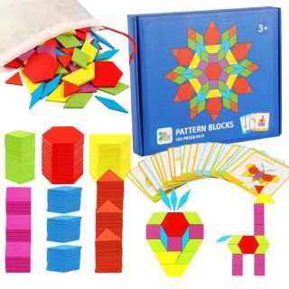 TANGRAM DREWNIANE PUZZLE GEOMETRYCZNE FIGURY KARTY GRA LOGICZNA MONTESSORI